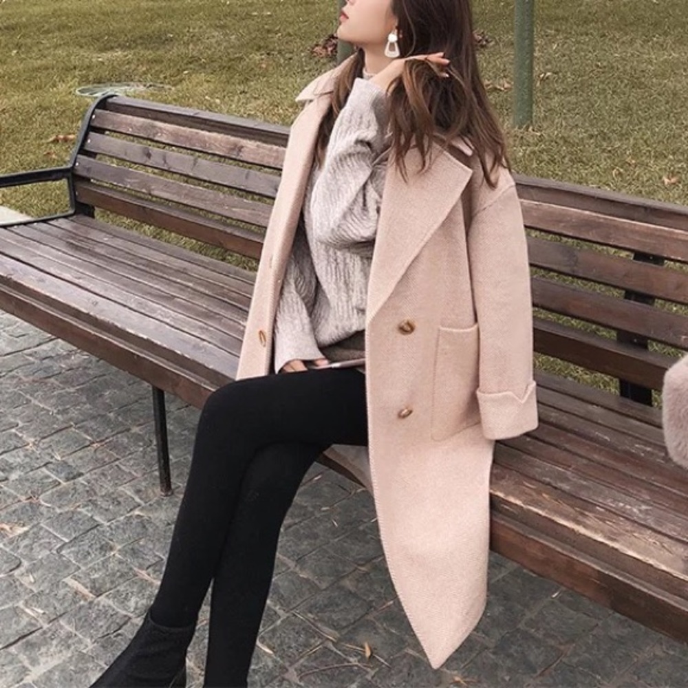 Coat stripe thick wool blend womens jacket khaki - Picture 5 of 9